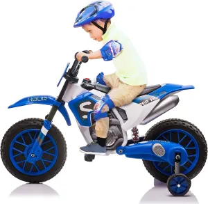 TOBBI Kids Motorcycle Dirt Bike 12V Electric Motorcycles Ride on Toys Battery Powered Motorbike Off-Road Motocross for Toddler Boys Girls 3 Years w/ 2 Speeds, 35W Dual Motors, Training Wheels, Blue