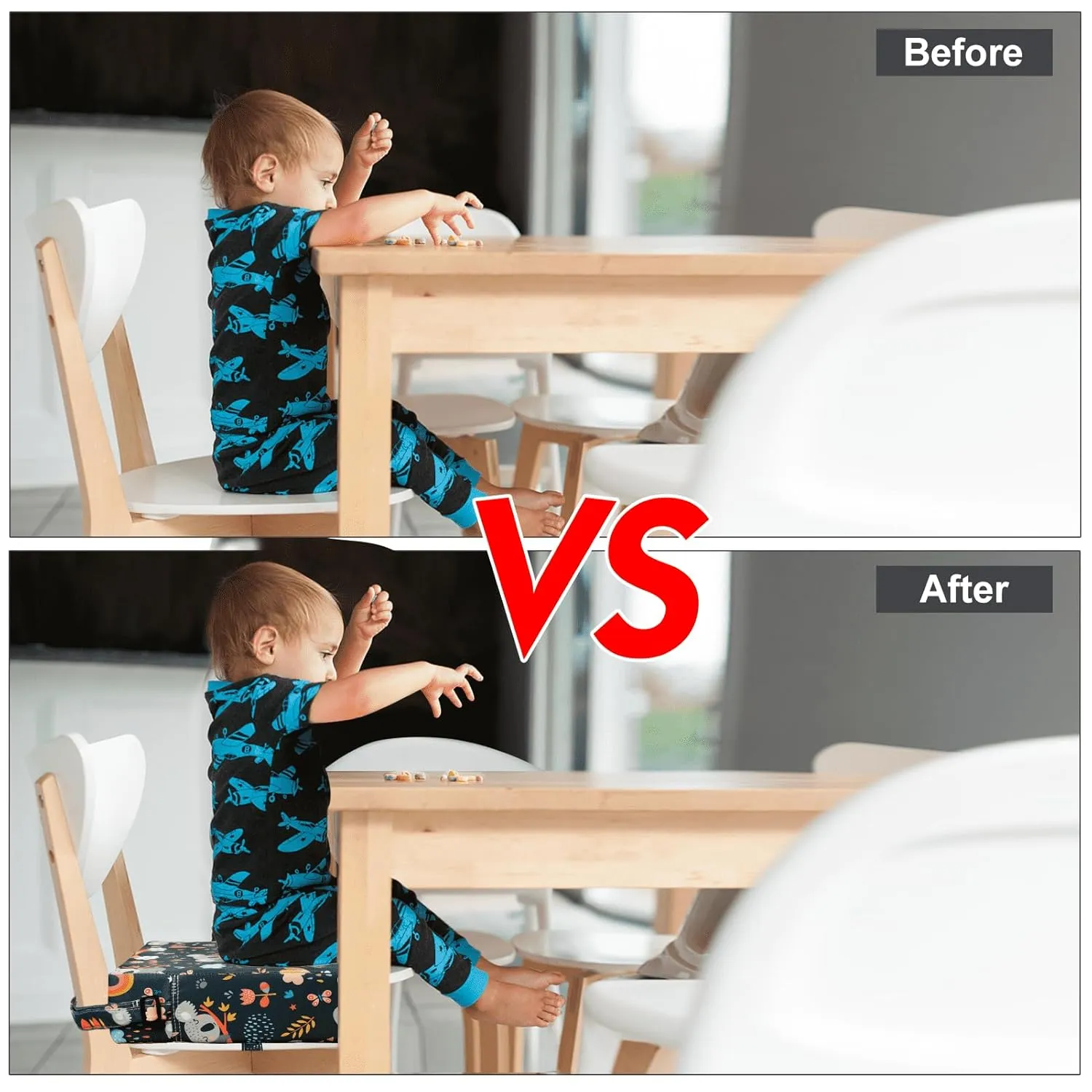 Toddler Booster Seat for Dining Table, Washable Thick Strong Support Portable Booster Chair for Toddlers Eating, Easy Cleaning Booster Seat Cushion Detachable with Fix Straps (Larger, 14.2*12.6*3.6in)