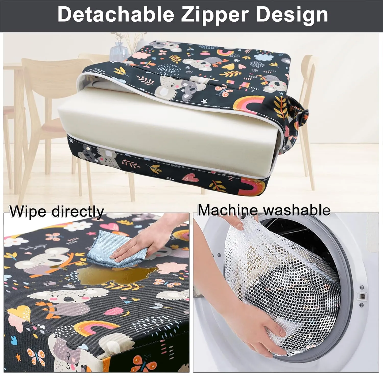 Toddler Booster Seat for Dining Table, Washable Thick Strong Support Portable Booster Chair for Toddlers Eating, Easy Cleaning Booster Seat Cushion Detachable with Fix Straps (Larger, 14.2*12.6*3.6in)