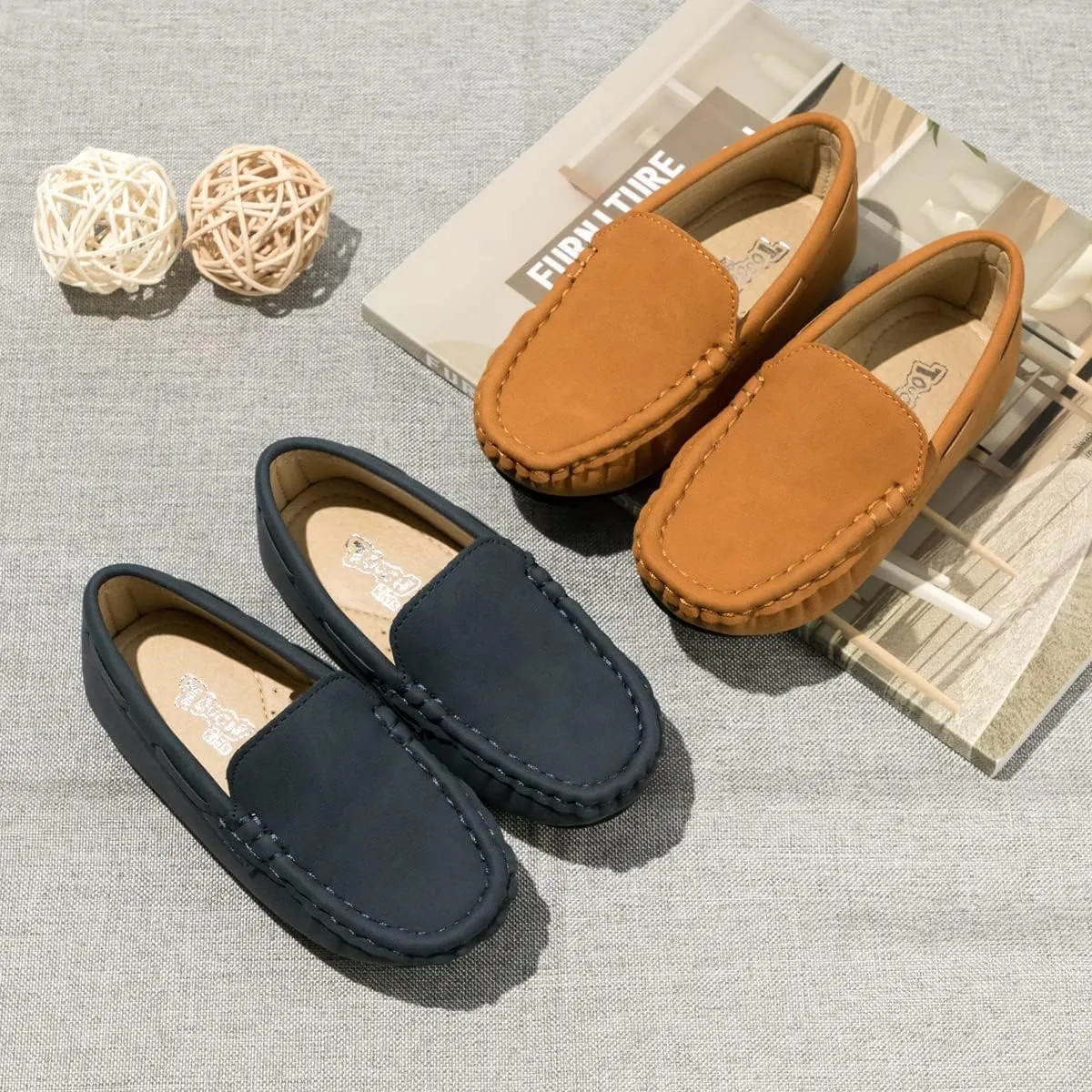 Toddler Boys Girls Leather Loafers,Little Kids Soft Slip-On Dress Shoes,Moccasins Flat Boat Shoes Casual Daily Walking Wedding Church School