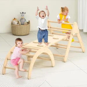 Toddler Climbing Toys, Montessori Pikler Triangle Set for Inside, Foldable Climbing Set With Arch Ramp, Climber, Rock Climber, Slide, Rocker, Wooden Pikler Gym Indoor