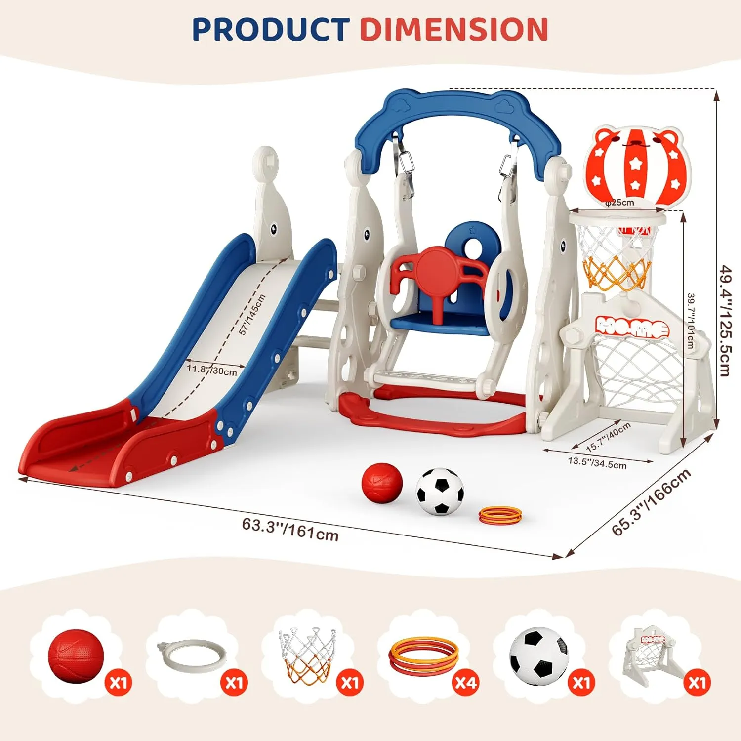 Toddler Slide, 6 in 1 Toddler Playset - Upgrade with Kids Slide, Swing, Soccer and Ring Toss for Age 1-3, Indoor and Outdoor Playground
