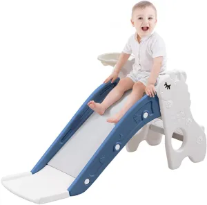 Toddler Slide for Kids Indoor Baby with Climber Ball Pit Slide in Pearl White Kids Indoor Freestanding Playset with Basketball Hoop