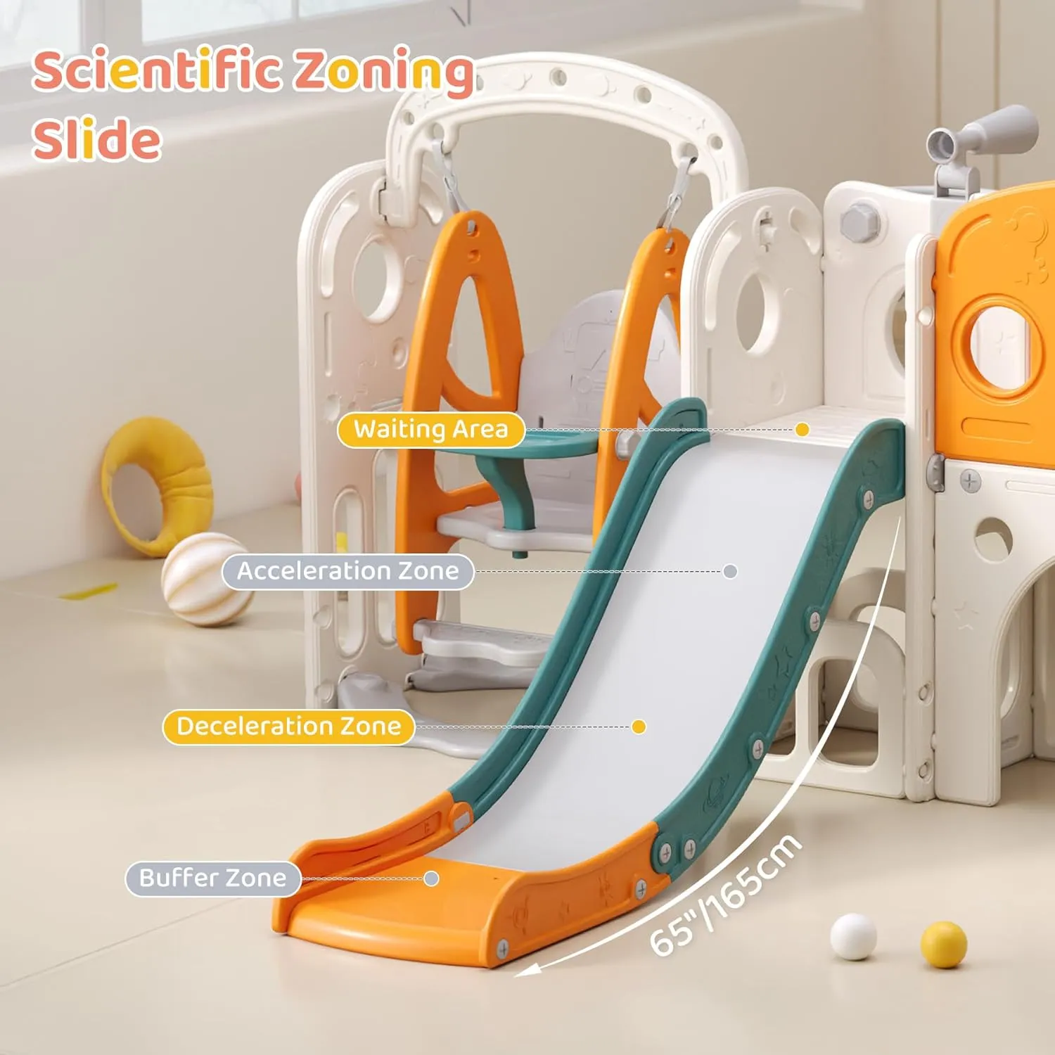 Toddler Slide, Swing and Slide for Toddlers Kids with Basketball Hoop Telescope Indoor Outdoor Slide Playset Playground
