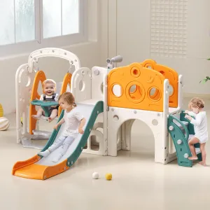 Toddler Slide, Swing and Slide for Toddlers Kids with Basketball Hoop Telescope Indoor Outdoor Slide Playset Playground