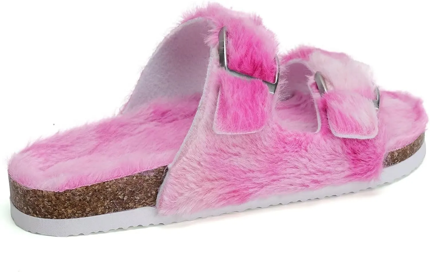 Torotto Kids Open Toe Slippers Boys Girls Fluffy Furry Warm Cork Slide Sandals with Adjustable Buckle for Indoor & Outdoor