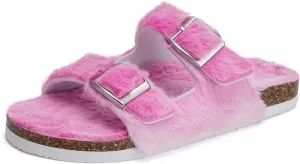 Torotto Kids Open Toe Slippers Boys Girls Fluffy Furry Warm Cork Slide Sandals with Adjustable Buckle for Indoor & Outdoor