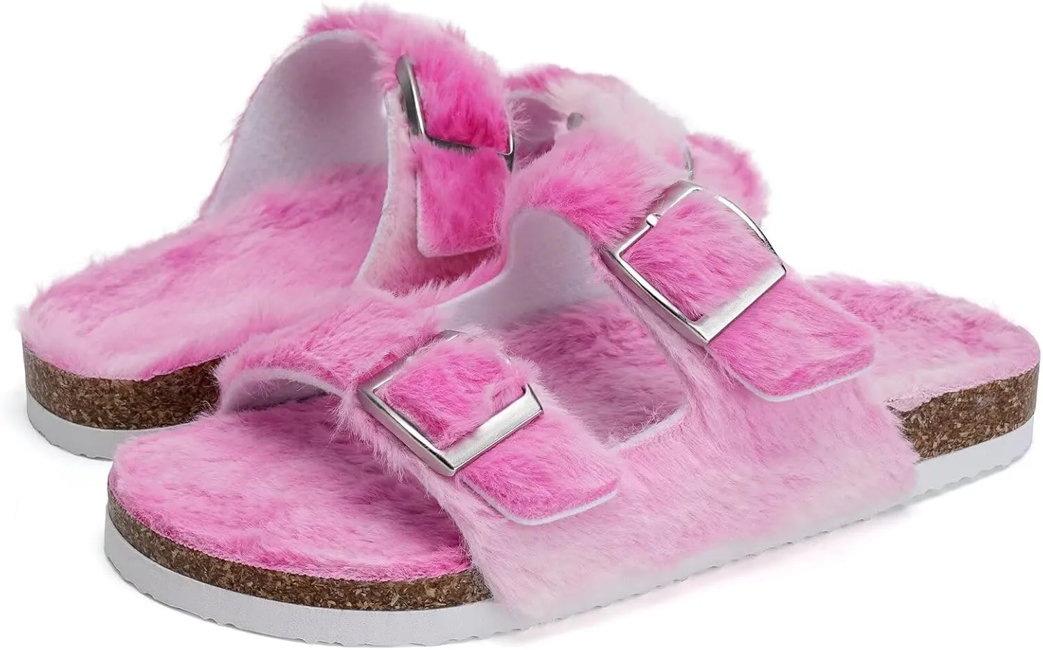 Torotto Kids Open Toe Slippers Boys Girls Fluffy Furry Warm Cork Slide Sandals with Adjustable Buckle for Indoor & Outdoor