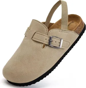 Torotto Toddler Suede Clogs Cork Footbed Kids Clogs with Arch Support & Adjustable Straps for Boys Girls Indoor & Outdoor
