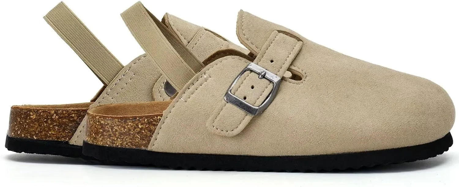 Torotto Toddler Suede Clogs Cork Footbed Kids Clogs with Arch Support & Adjustable Straps for Boys Girls Indoor & Outdoor