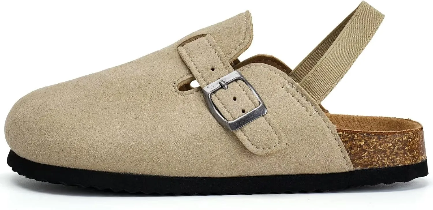 Torotto Toddler Suede Clogs Cork Footbed Kids Clogs with Arch Support & Adjustable Straps for Boys Girls Indoor & Outdoor