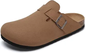 Torotto Womens Clogs Cork Footbed Suede Slippers Arch Support Potato Shoes with Adjustable Buckle