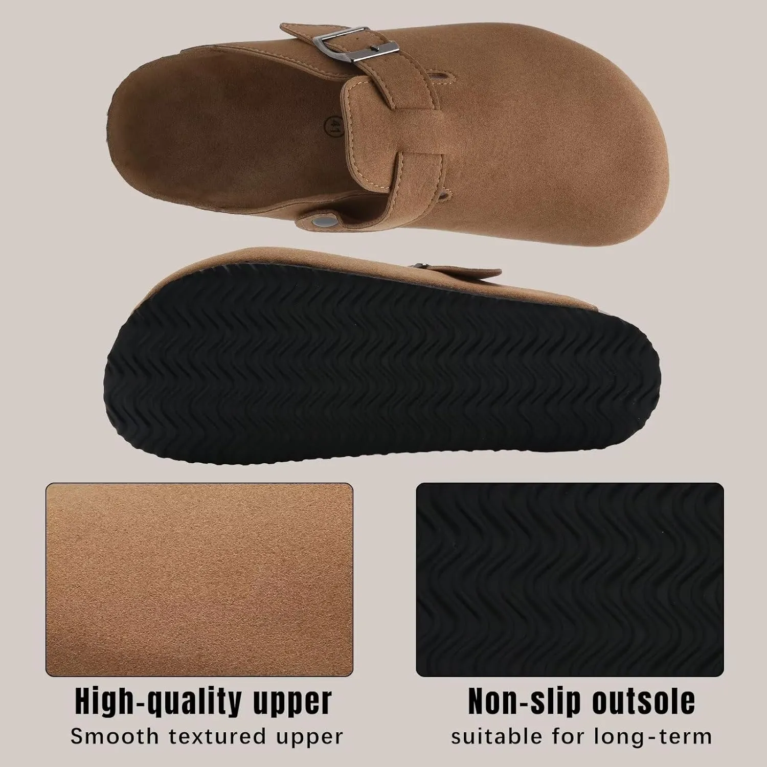 Torotto Womens Clogs Cork Footbed Suede Slippers Arch Support Potato Shoes with Adjustable Buckle