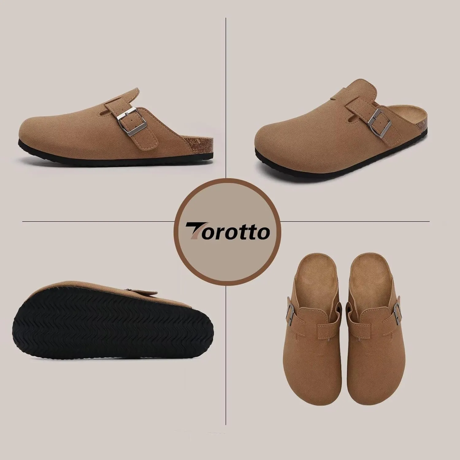 Torotto Womens Clogs Cork Footbed Suede Slippers Arch Support Potato Shoes with Adjustable Buckle