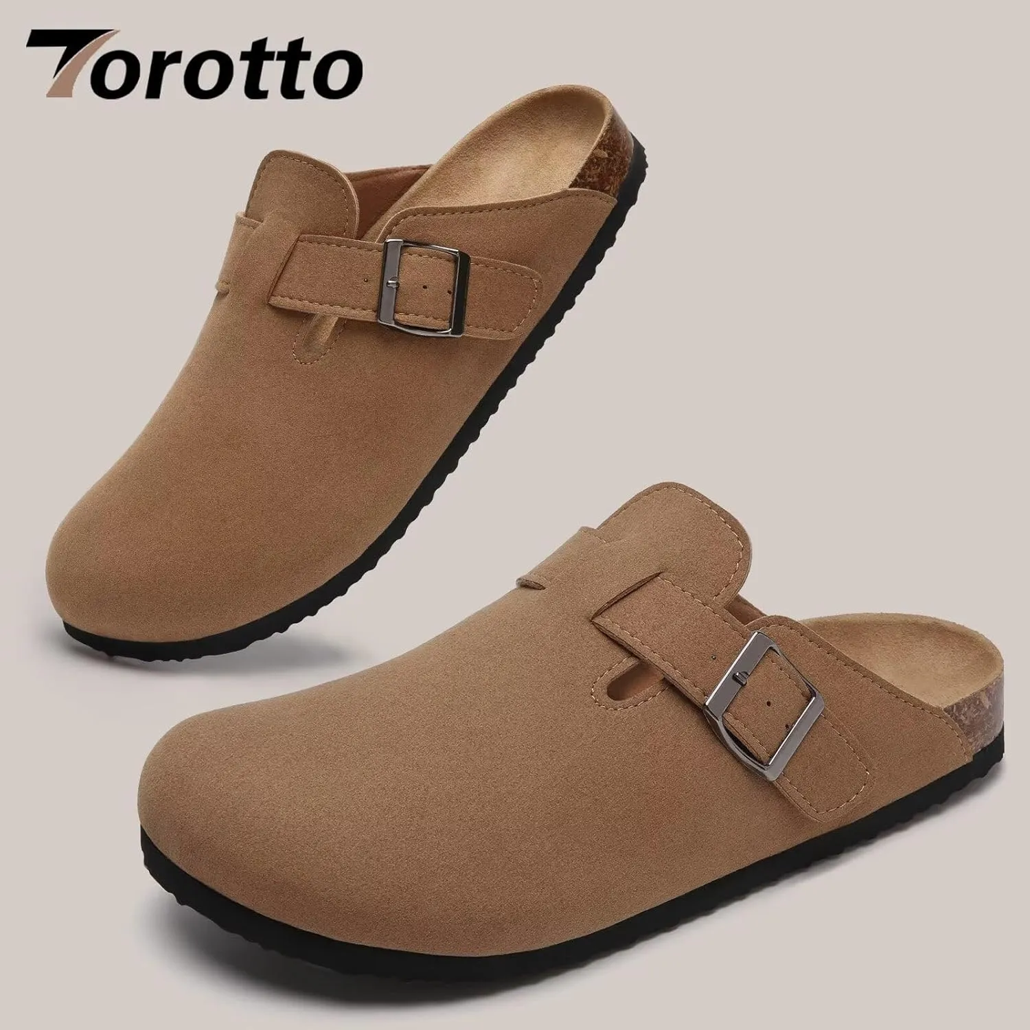 Torotto Womens Clogs Cork Footbed Suede Slippers Arch Support Potato Shoes with Adjustable Buckle