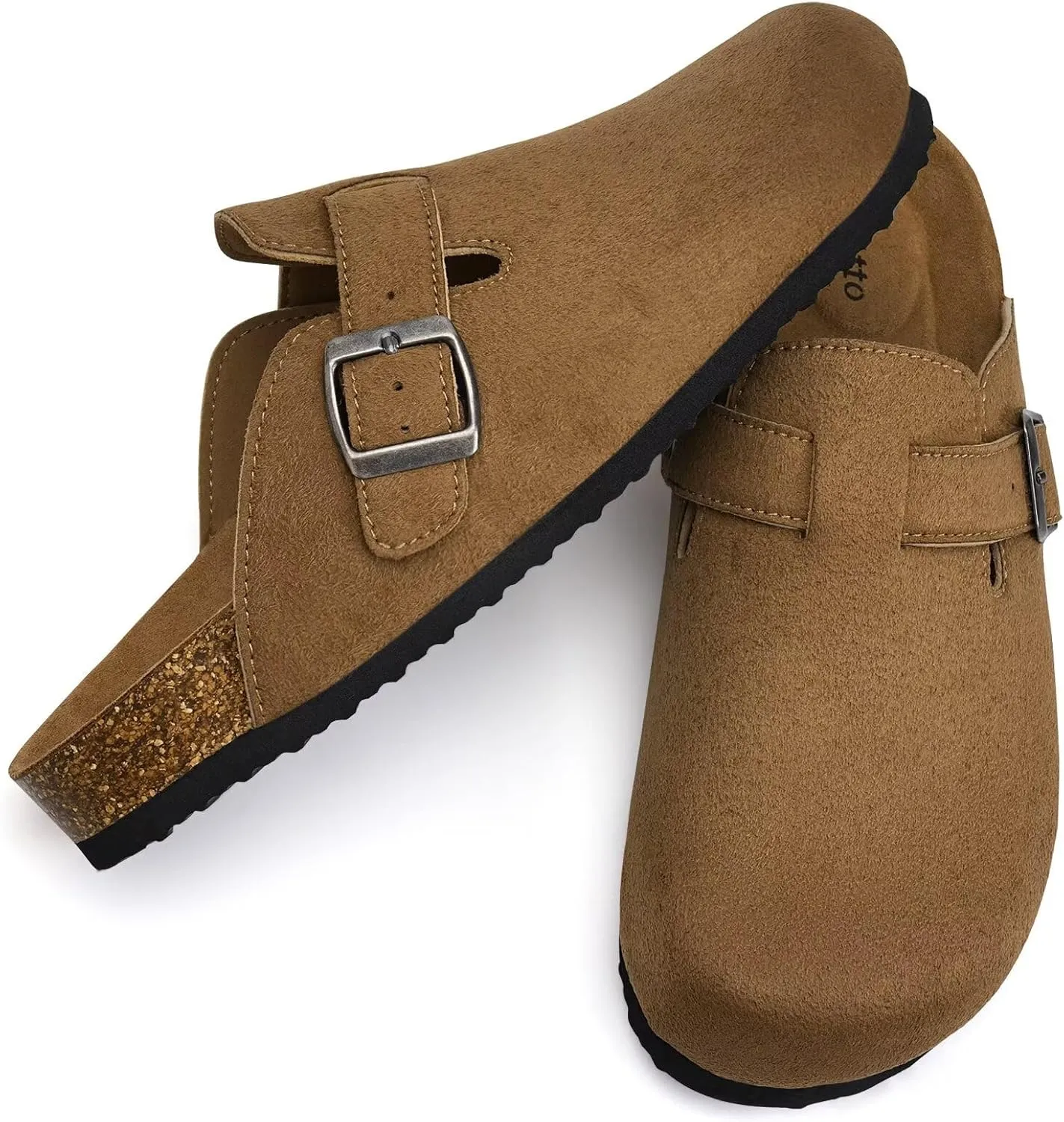 Torotto Womens Mens Clogs Cork Footbed Suede Slippers Arch Support Potato Shoes with Adjustable Buckle