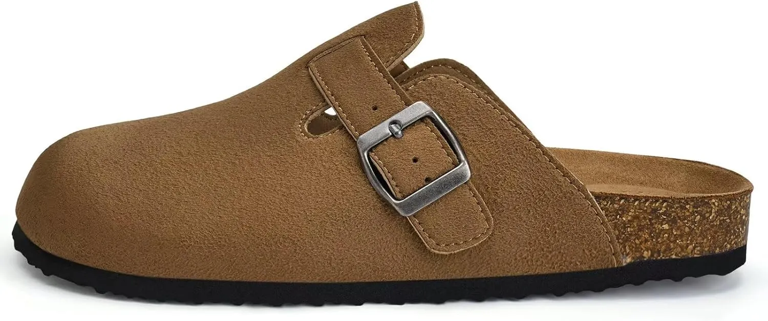 Torotto Womens Mens Clogs Cork Footbed Suede Slippers Arch Support Potato Shoes with Adjustable Buckle