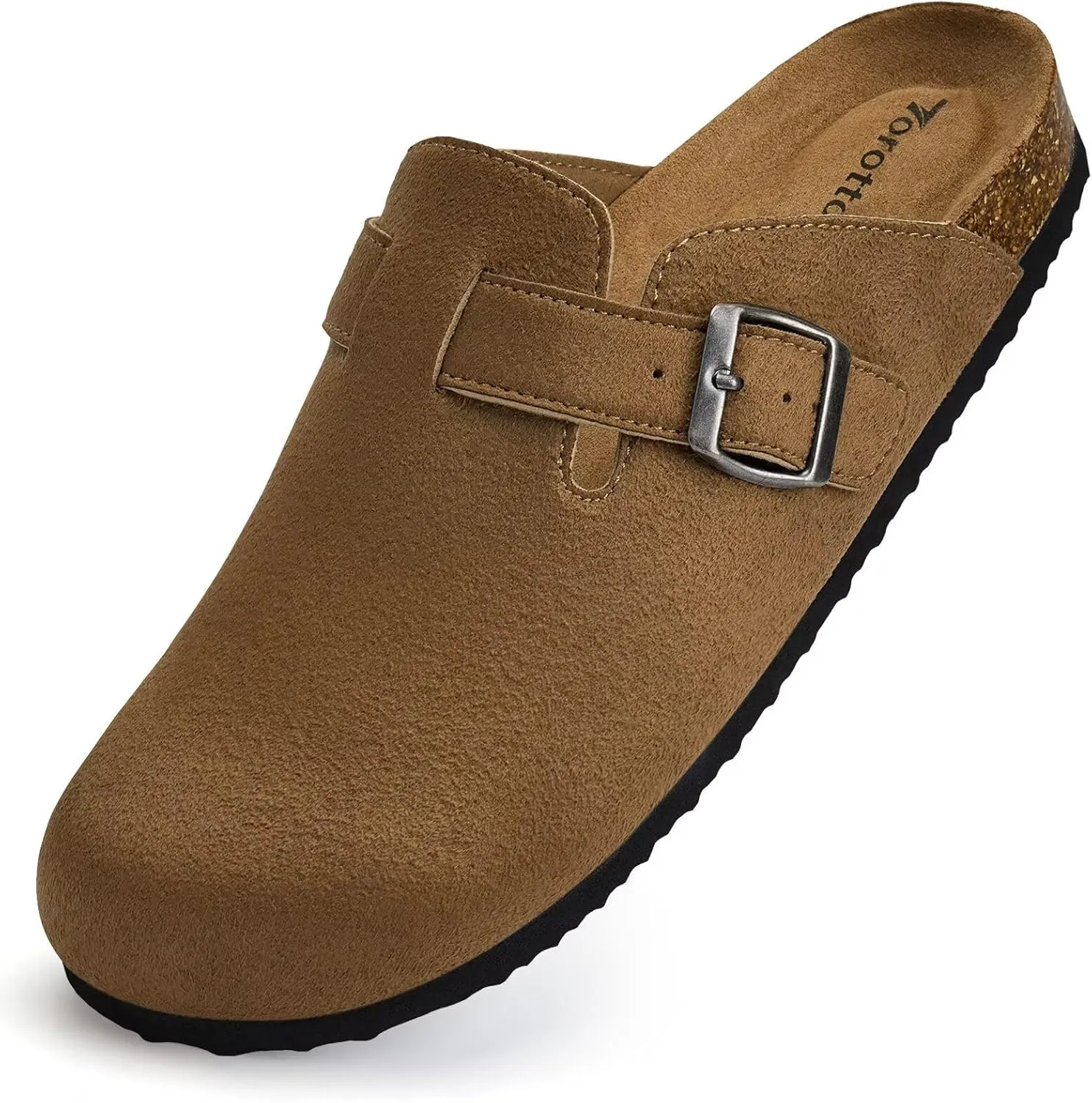 Torotto Womens Mens Clogs Cork Footbed Suede Slippers Arch Support Potato Shoes with Adjustable Buckle