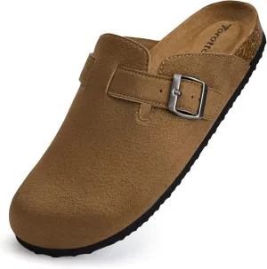 Torotto Womens Mens Clogs Cork Footbed Suede Slippers Arch Support Potato Shoes with Adjustable Buckle
