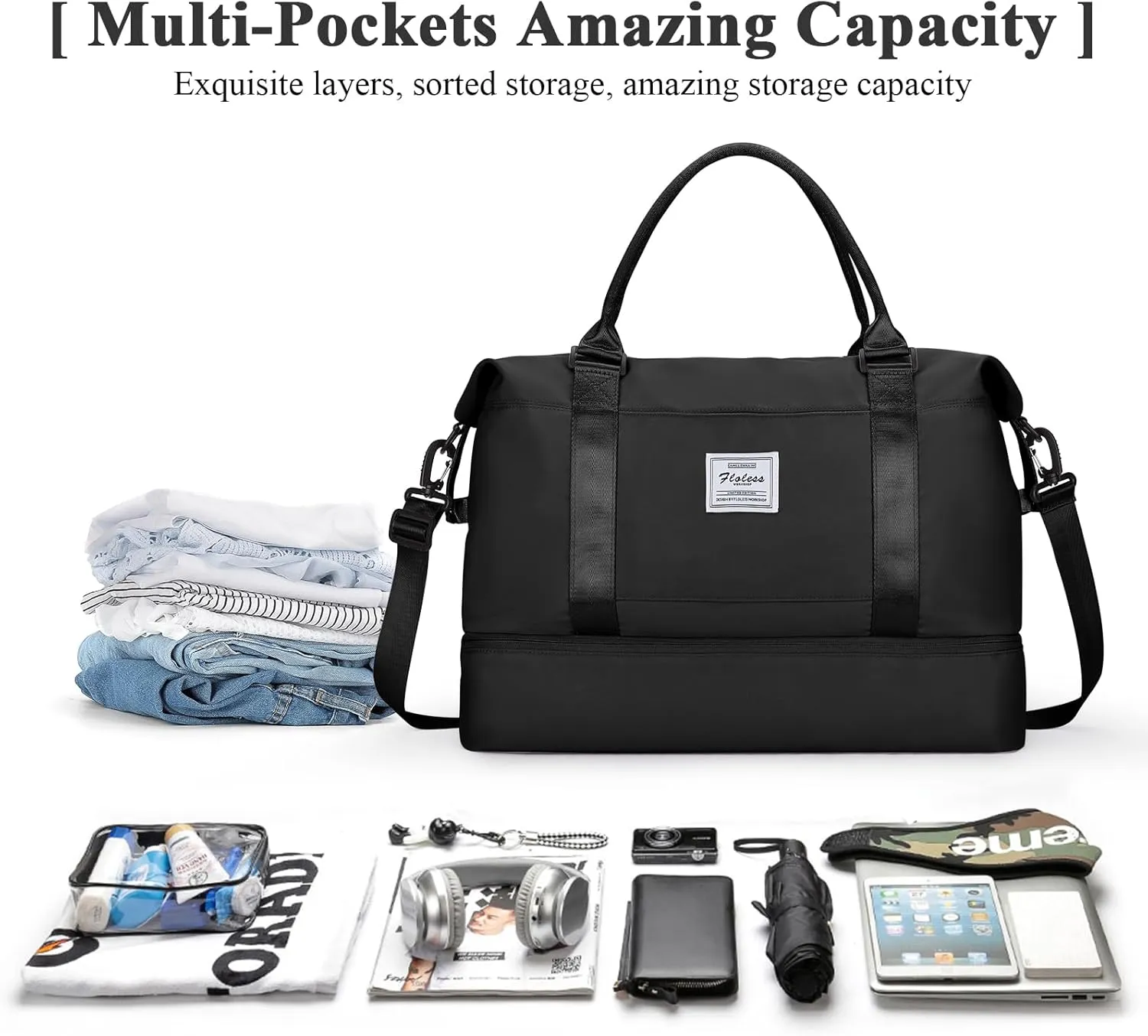Travel Duffel Bag with Shoes Compartment, Overnight Weekender Bags for Women,Carry on Personal Item Bag,Medium Size