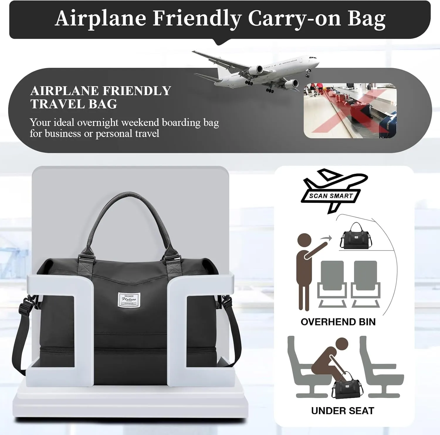 Travel Duffel Bag with Shoes Compartment, Overnight Weekender Bags for Women,Carry on Personal Item Bag,Medium Size