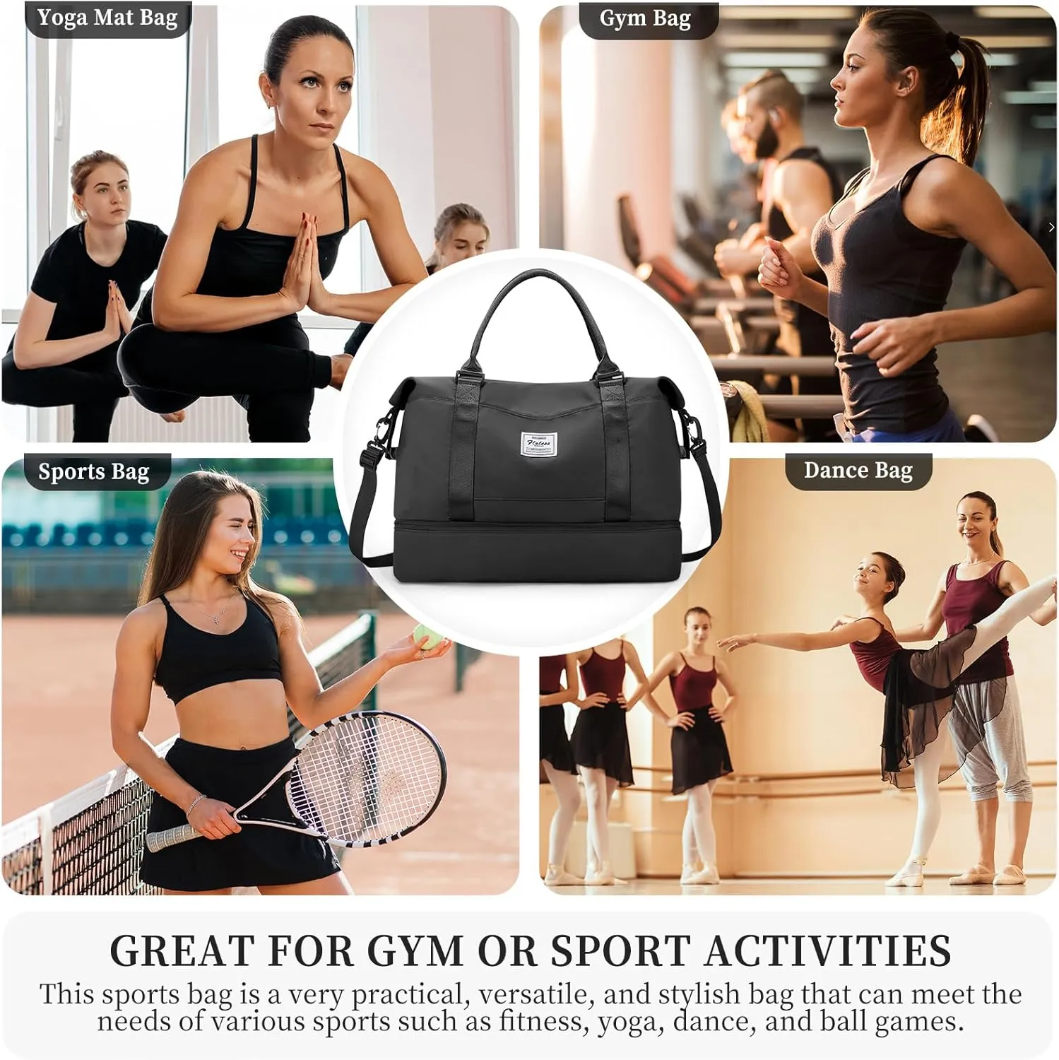 Travel Duffel Bag with Shoes Compartment, Overnight Weekender Bags for Women,Carry on Personal Item Bag,Medium Size