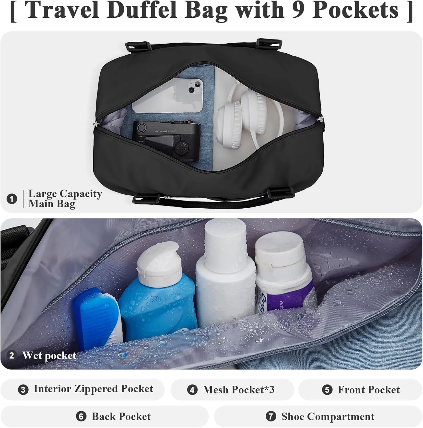 Travel Duffel Bag with Shoes Compartment, Overnight Weekender Bags for Women,Carry on Personal Item Bag,Medium Size