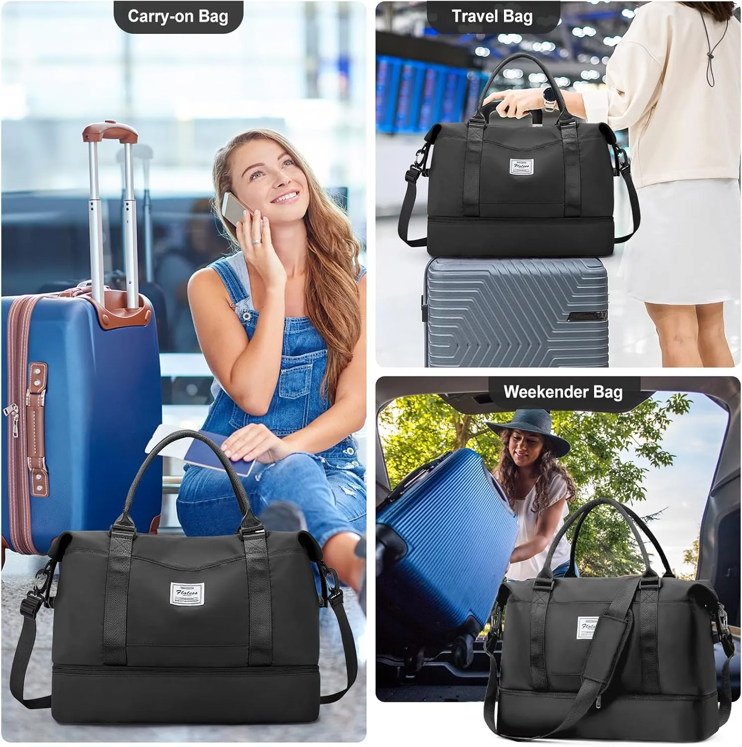Travel Duffel Bag with Shoes Compartment, Overnight Weekender Bags for Women,Carry on Personal Item Bag,Medium Size