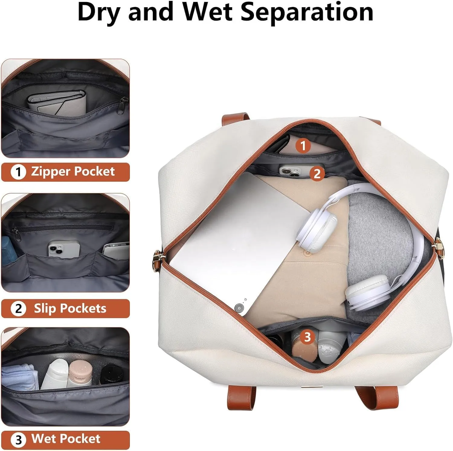 Travel Duffle Weekender Bag Women: Large Carry on Bags with Shoe Compartment Overnight Weekend Duffel Bag Womens Mom Hospital Gym Travel Bags for Labor and Delivery White-Black-Brown