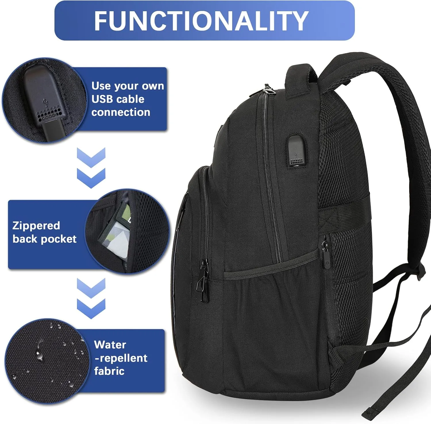 Travel Laptop Backpack,15.6 Inch Business Laptop backpack for Men Women with USB Charging Port,Water-Resistant Laptopack Weekender Daypack for Work College Computer