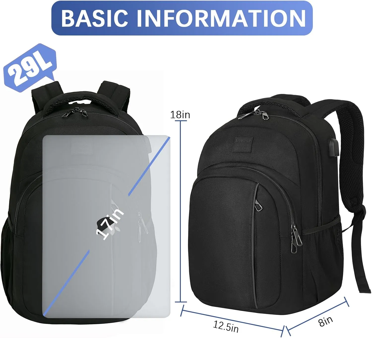 Travel Laptop Backpack,15.6 Inch Business Laptop backpack for Men Women with USB Charging Port,Water-Resistant Laptopack Weekender Daypack for Work College Computer