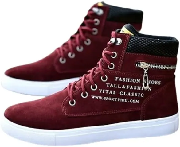 Trendy British Style High-top Canvas Sneakers for Men - Lace-up Design, Casual and All-match, with Zipper Decoration