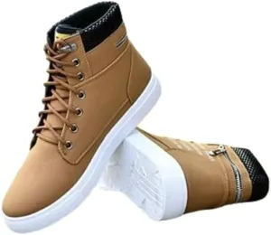 Trendy British Style High-top Canvas Sneakers for Men - Lace-up Design, Casual and All-match, with Zipper Decoration