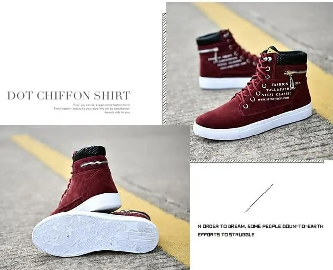 Trendy British Style High-top Canvas Sneakers for Men - Lace-up Design, Casual and All-match, with Zipper Decoration
