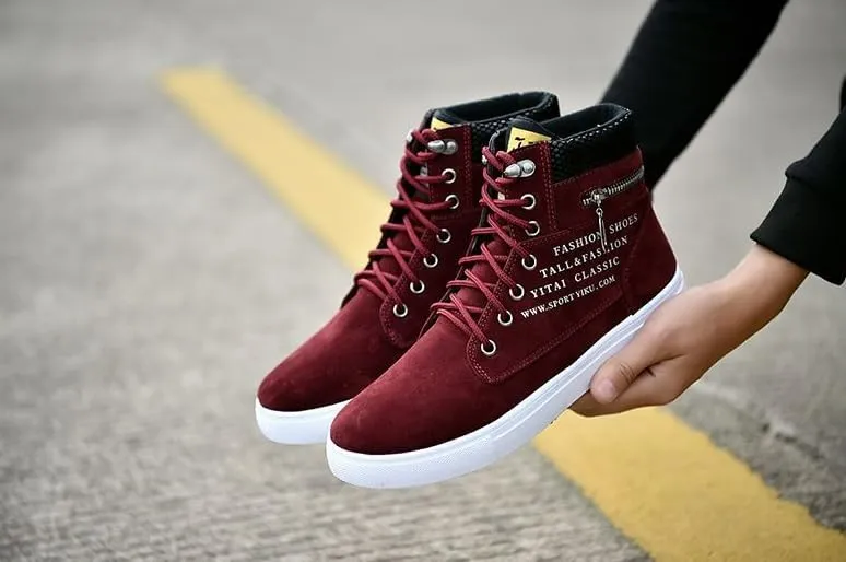 Trendy British Style High-top Canvas Sneakers for Men - Lace-up Design, Casual and All-match, with Zipper Decoration