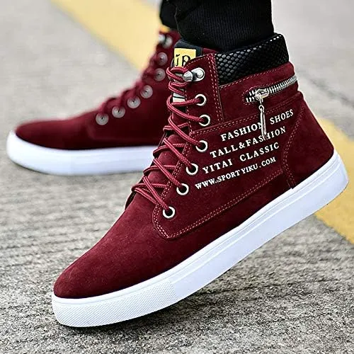 Trendy British Style High-top Canvas Sneakers for Men - Lace-up Design, Casual and All-match, with Zipper Decoration