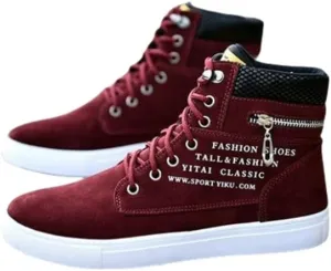 Trendy British Style High-top Canvas Sneakers for Men - Lace-up Design, Casual and All-match, with Zipper Decoration