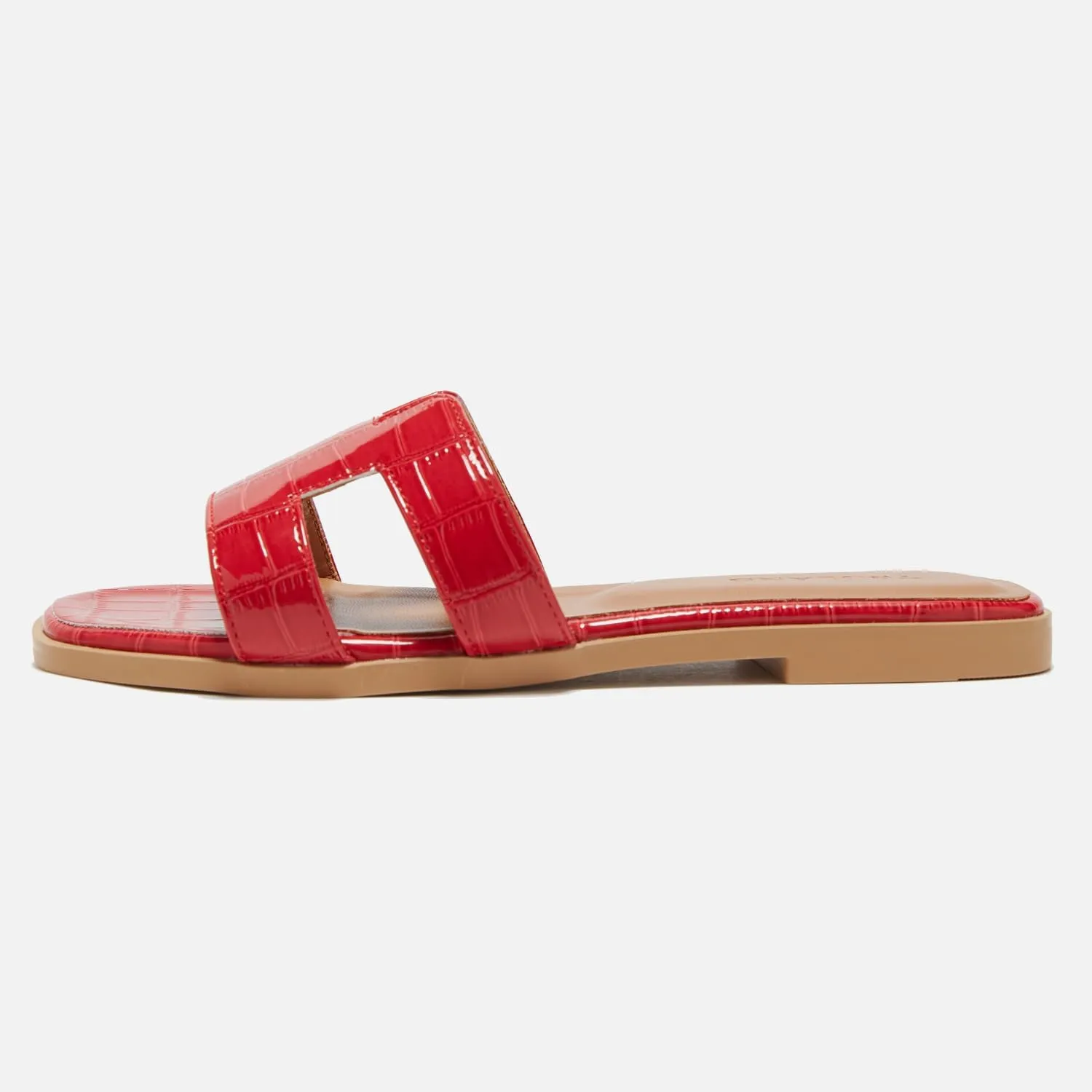 TRULAND H Strap Flat Slide Sandals for Women - Cute Fashion Open Square Toe Summer Dressy Sandals