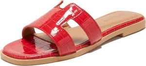 TRULAND H Strap Flat Slide Sandals for Women - Cute Fashion Open Square Toe Summer Dressy Sandals