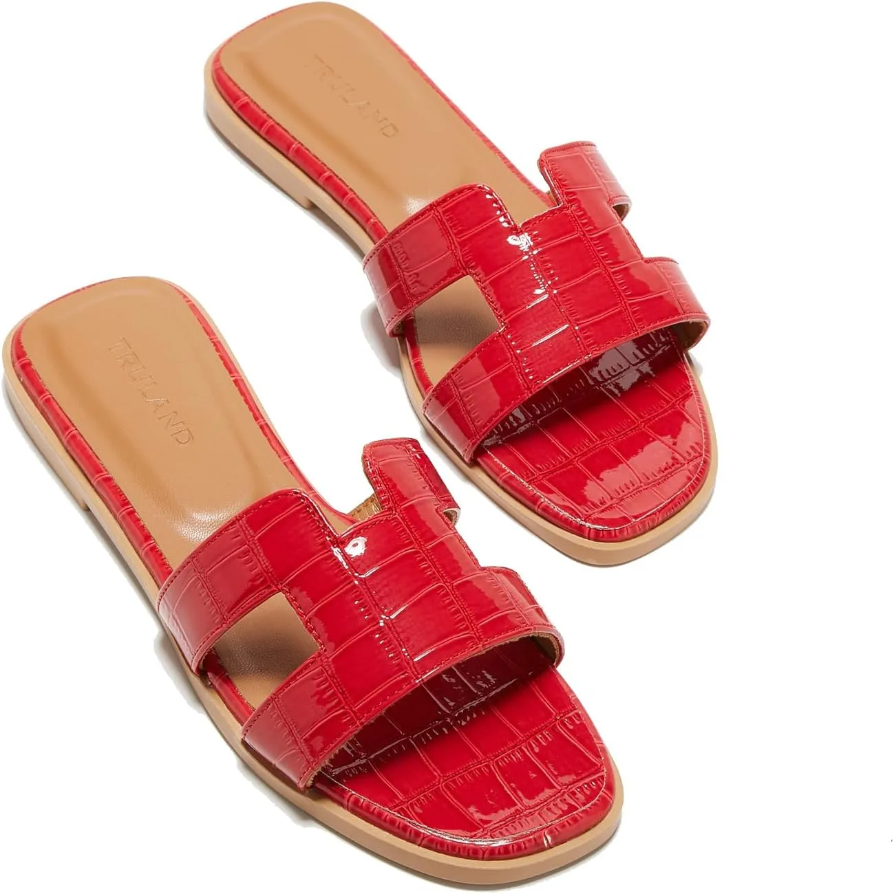 TRULAND H Strap Flat Slide Sandals for Women - Cute Fashion Open Square Toe Summer Dressy Sandals