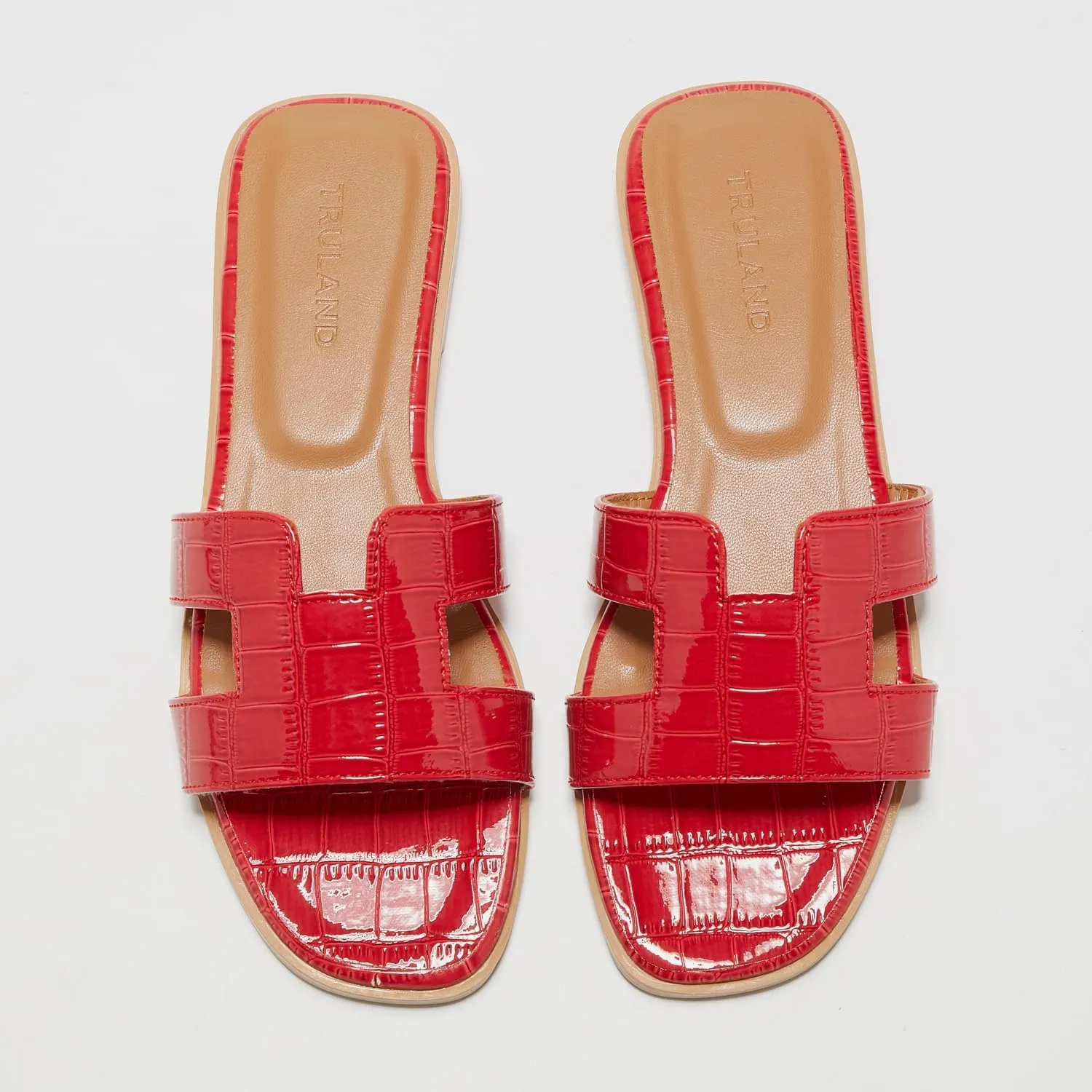 TRULAND H Strap Flat Slide Sandals for Women - Cute Fashion Open Square Toe Summer Dressy Sandals