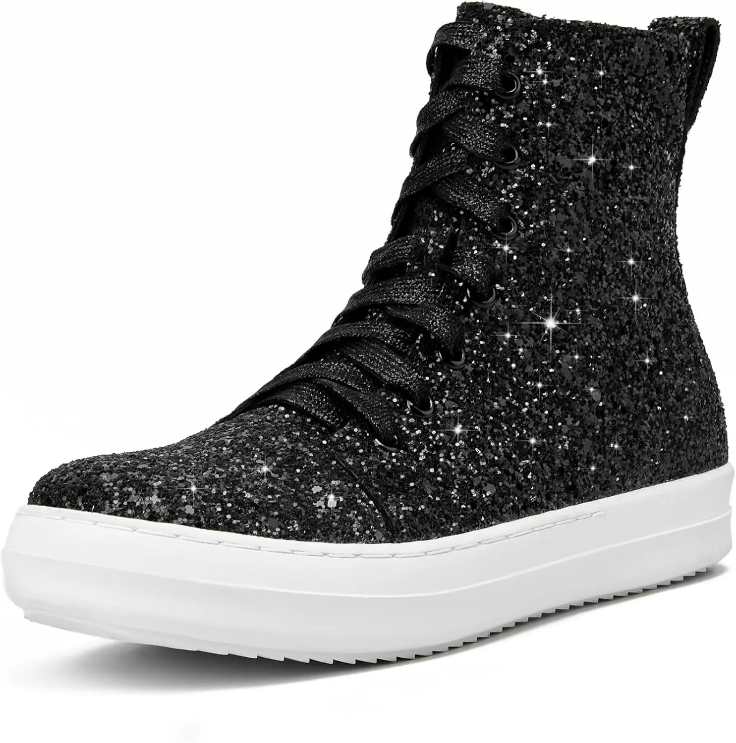 UBWDU Women's High Top Glitter Tennis Sneaker Platform Sneaker with Zipper Rhinestone Bling Wedding Bridal Shoes Shiny Sequin Shoes