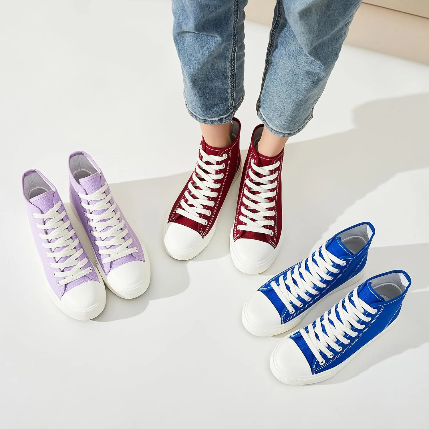 Uoidru High Top Sneakers for Women Canvas Shoes White Canvas High Tops Women Casual Shoes Lace Up Fashion Sneakers