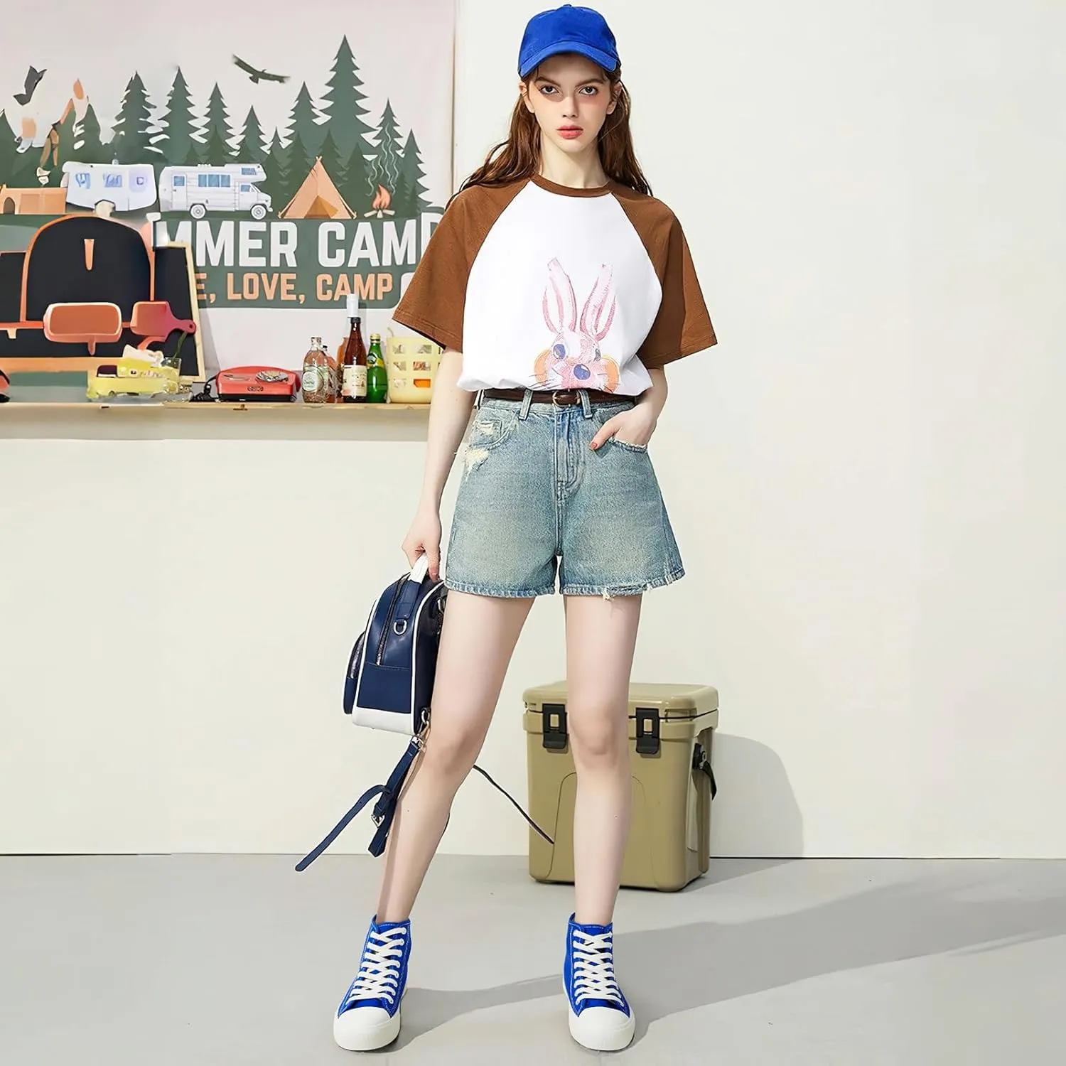 Uoidru High Top Sneakers for Women Canvas Shoes White Canvas High Tops Women Casual Shoes Lace Up Fashion Sneakers