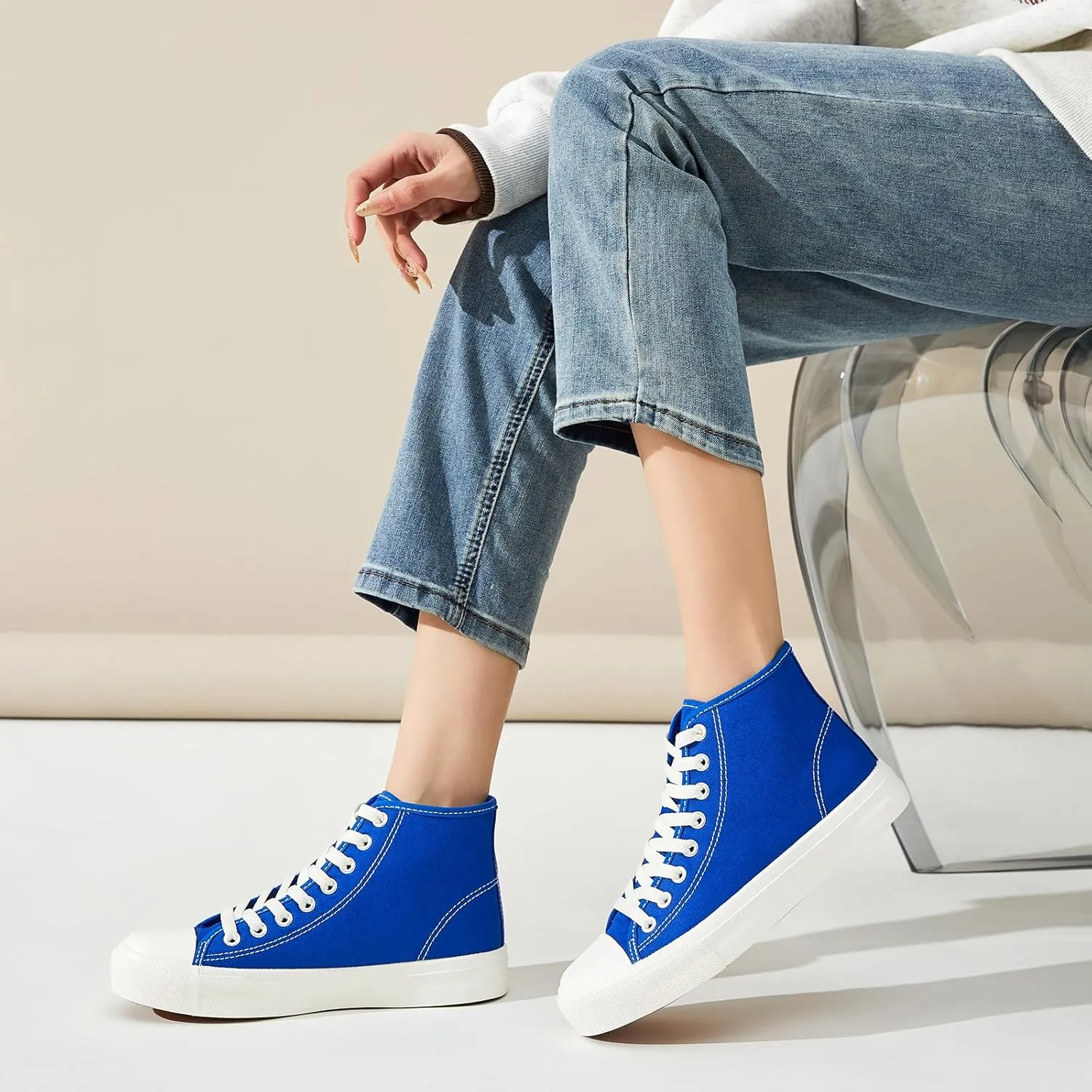 Uoidru High Top Sneakers for Women Canvas Shoes White Canvas High Tops Women Casual Shoes Lace Up Fashion Sneakers