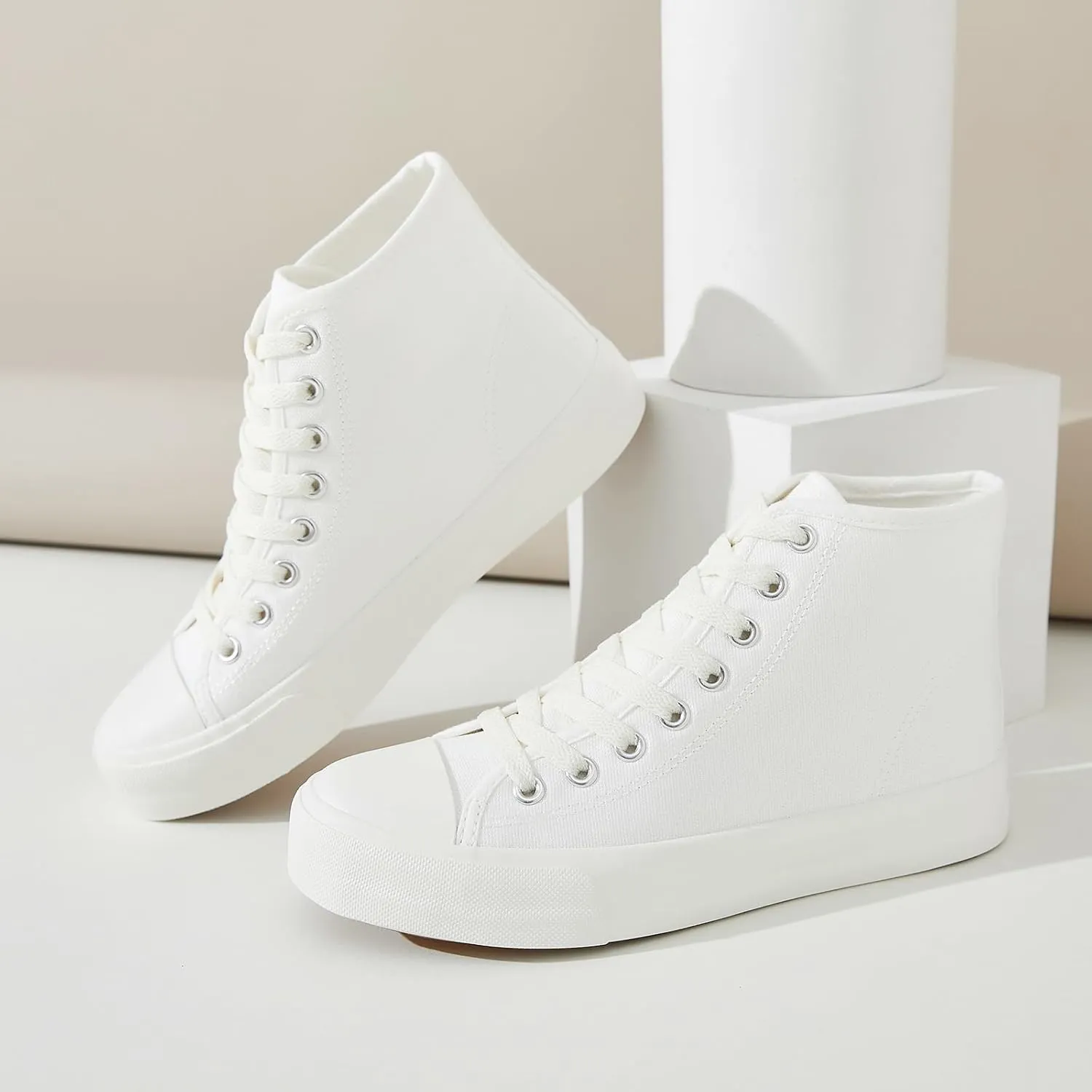 Uoidru High Top Sneakers for Women Canvas Shoes White Canvas High Tops Women Casual Shoes Lace Up Fashion Sneakers