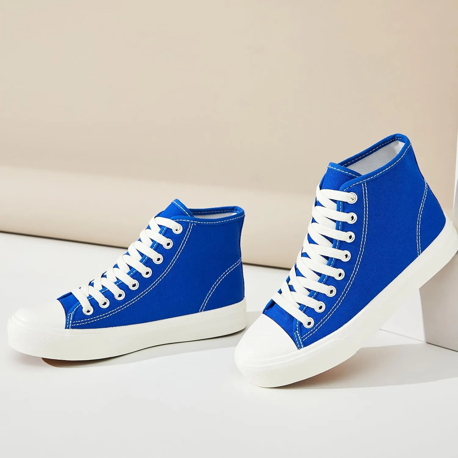 Uoidru High Top Sneakers for Women Canvas Shoes White Canvas High Tops Women Casual Shoes Lace Up Fashion Sneakers