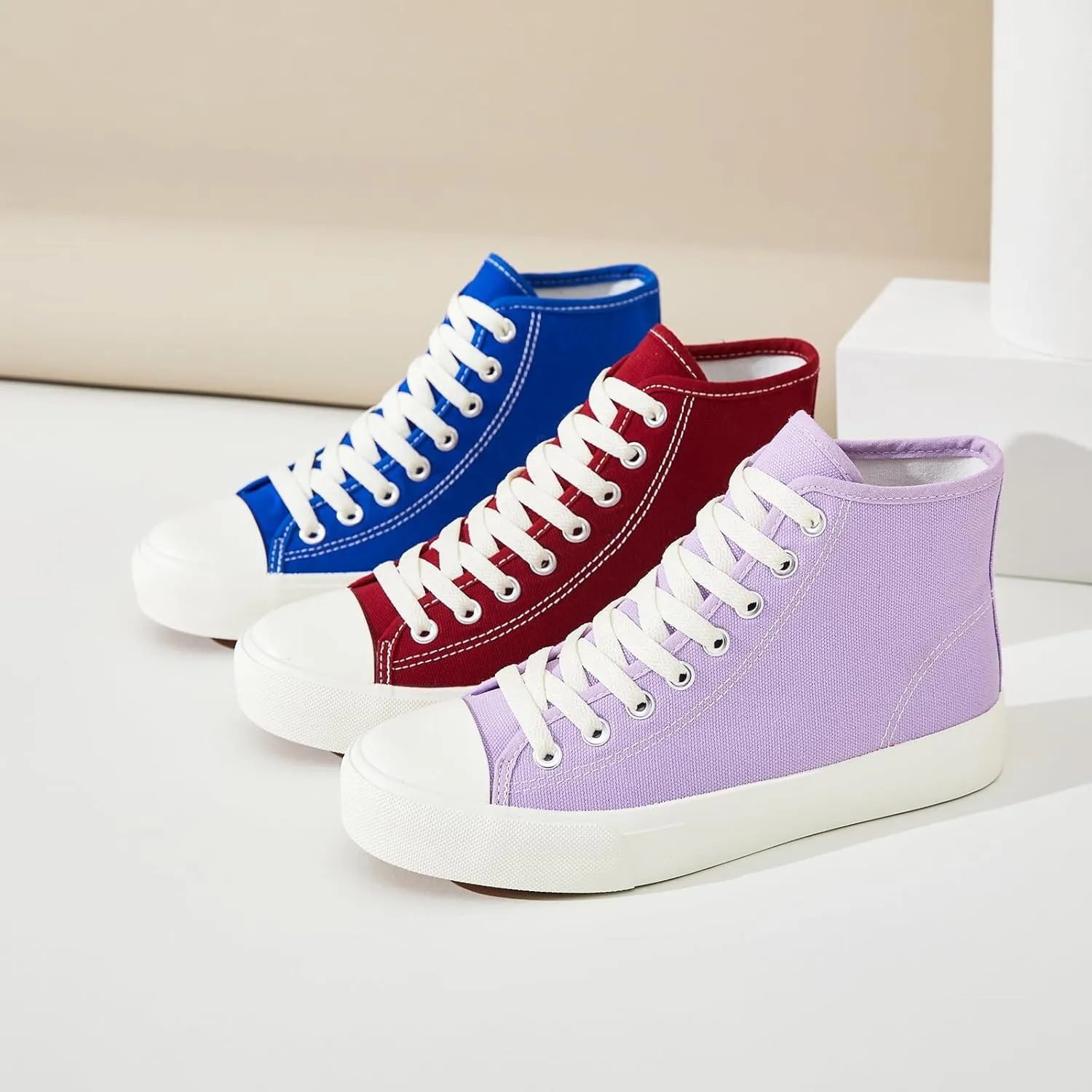 Uoidru High Top Sneakers for Women Canvas Shoes White Canvas High Tops Women Casual Shoes Lace Up Fashion Sneakers