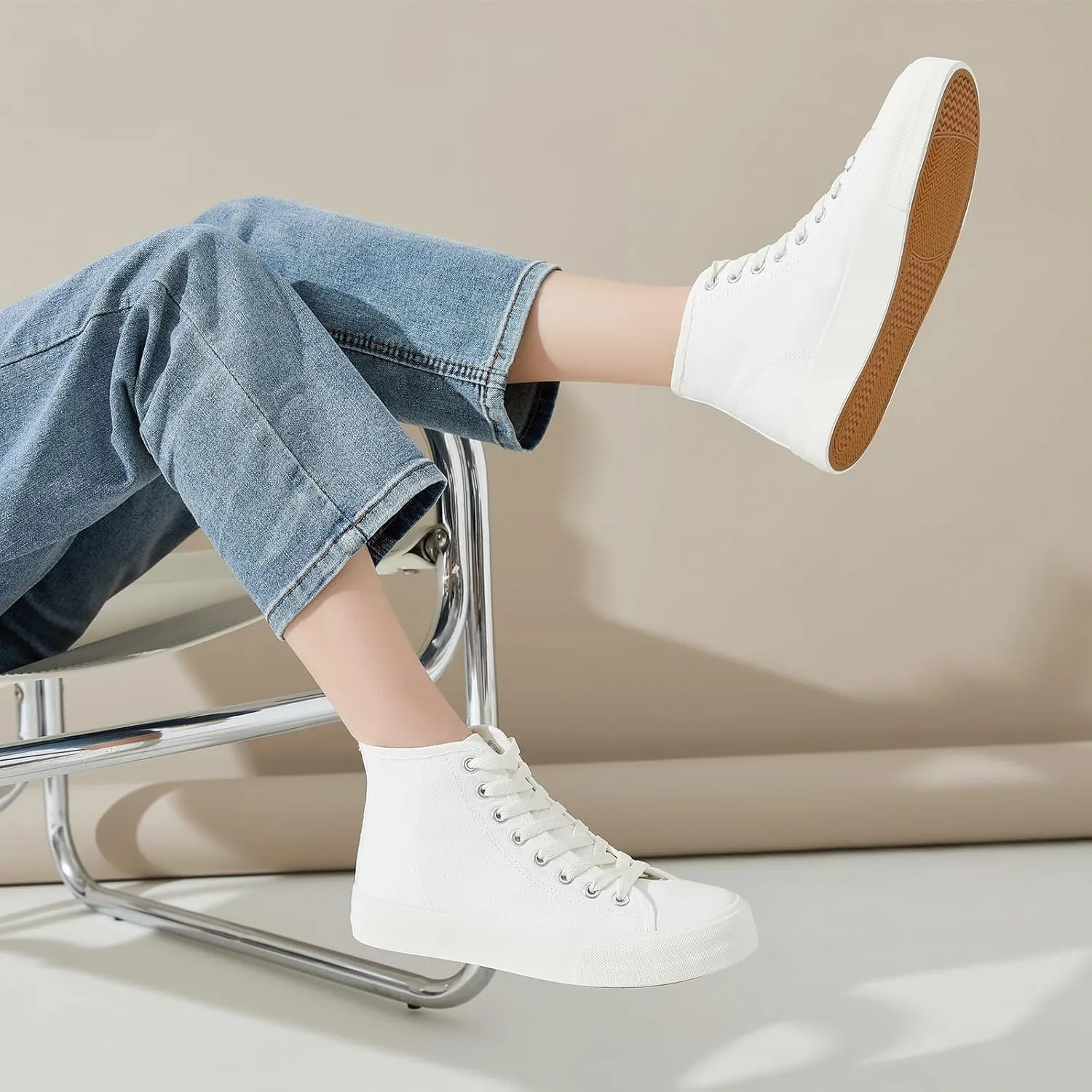 Uoidru High Top Sneakers for Women Canvas Shoes White Canvas High Tops Women Casual Shoes Lace Up Fashion Sneakers