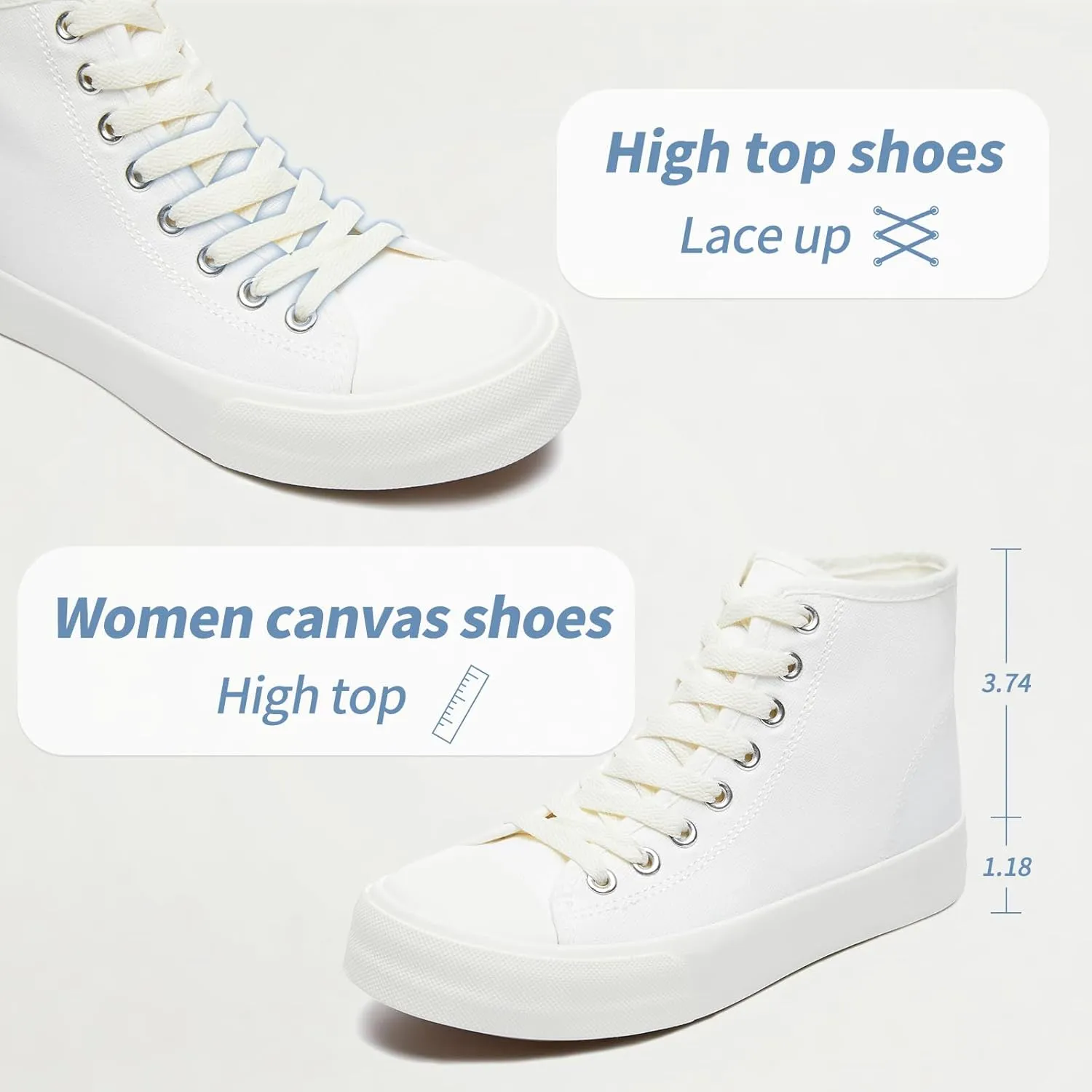 Uoidru High Top Sneakers for Women Canvas Shoes White Canvas High Tops Women Casual Shoes Lace Up Fashion Sneakers